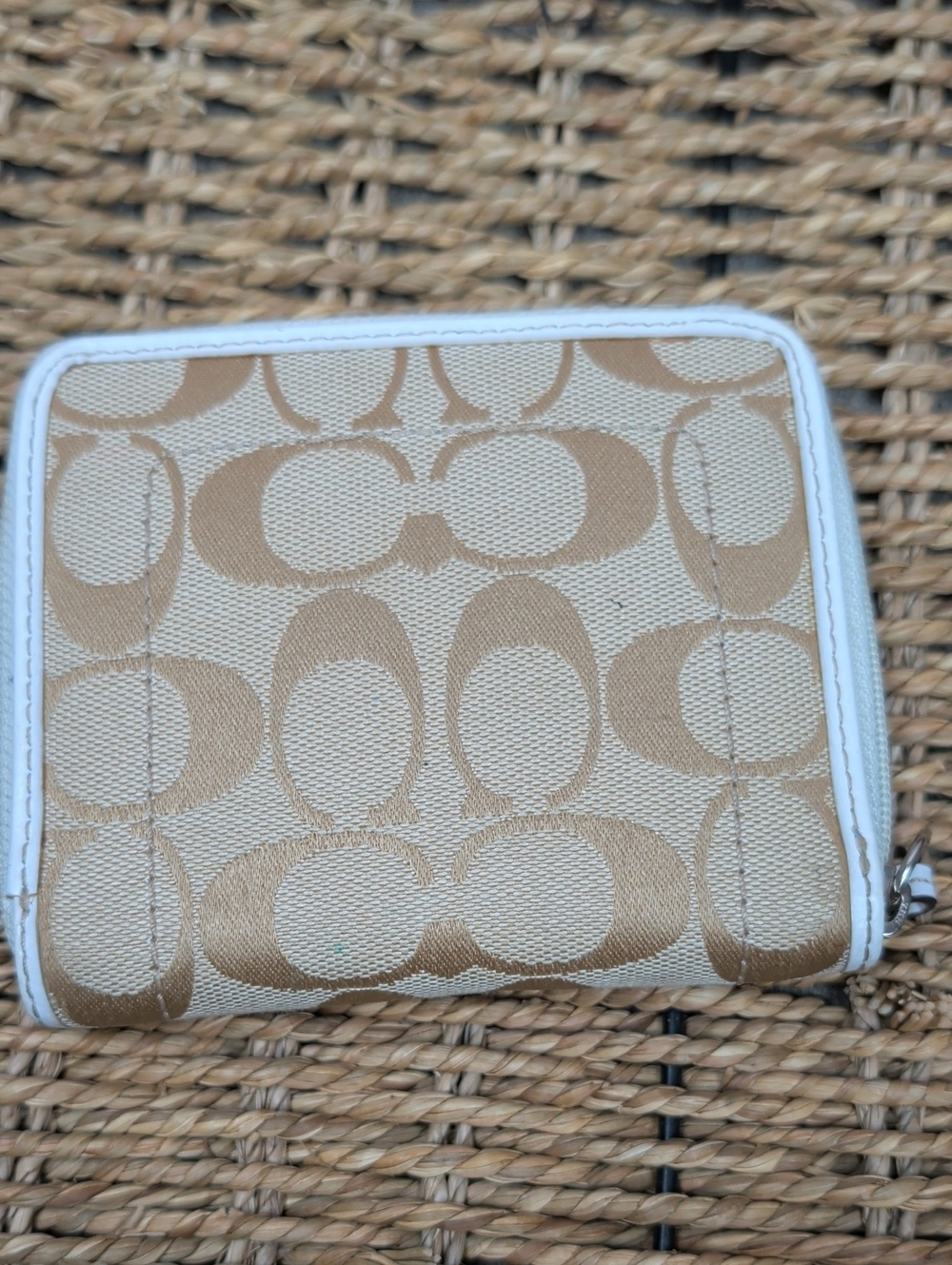 Coach Signature Canvas Zip Wallet in Beige and White - Picture 3 of 8